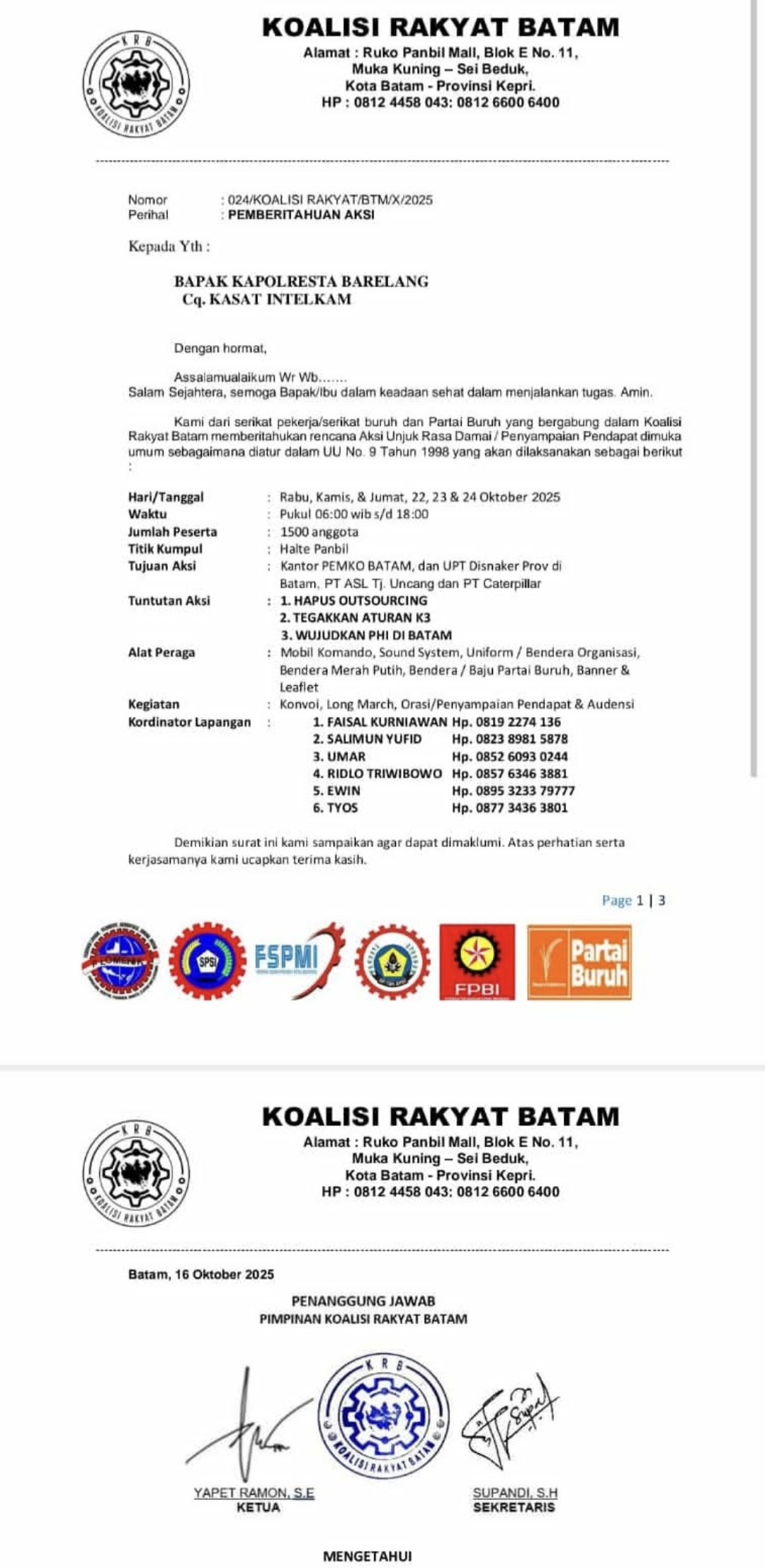Batam Bersiap Panas: 1.500 Buruh Siap Turun ke Jalan Desak Hapus Outsourcing dan Tegakkan K3