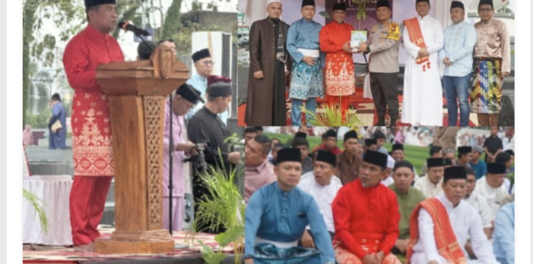 Bupati Zukri dan Wabup Husni Tamrin Sholat Idul Fitri Bersama Warga di Mini Soccer Pangkalan Kerinci